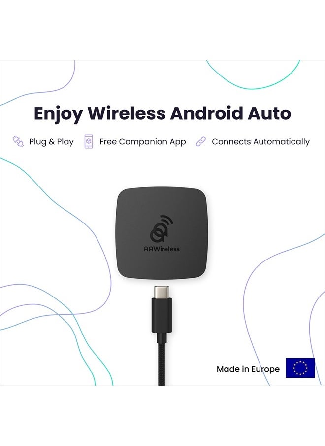 Wireless Android Auto Dongle - Connects Automatically to Android Auto - Easy Plug and Play Setup - Free Companion App - Made in Europe