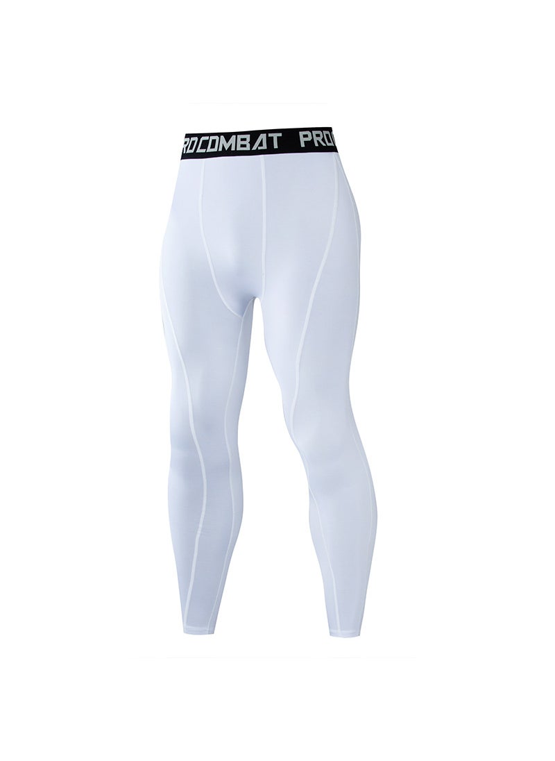 Mens Colorful High-Elastic Fitness Running Tights White Trousers