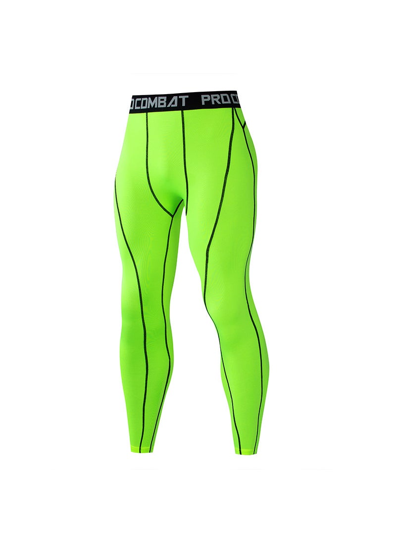 Mens Colorful High-Elastic Fitness Running Tights Green Trousers