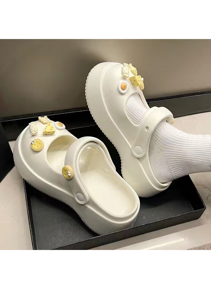 Summer Womens Elevated Beach Clogs Slip-Resistant Couple SandalsMary Jane [white] Egg yolk pie pair Mary Jane [white] Egg yolk pie pair