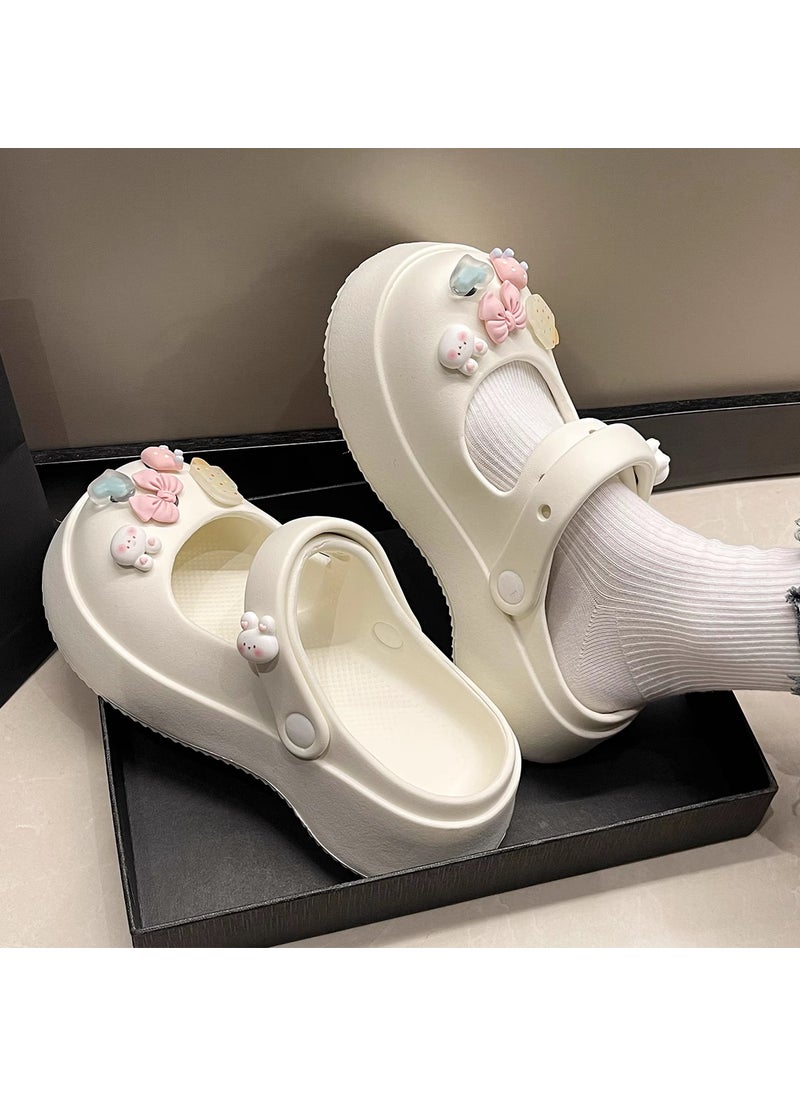 Summer Womens Elevated Beach Clogs Slip-Resistant Couple SandalsMary Jane [white] Ice Cream White Rabbit Mary Jane [white] Ice Cream White Rabbit