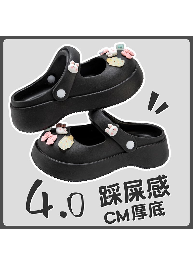 Summer Womens Elevated Beach Clogs Slip-Resistant Couple SandalsMary Jane [black] Ice Cream White Rabbit Mary Jane [black] Ice Cream White Rabbit