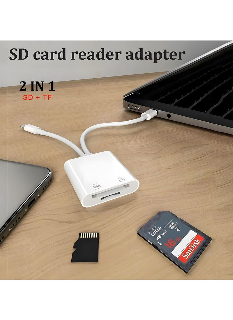 SD Card Reader for iphone, 4 in 1 Cameras SD Reader with Dual Slot for MicroSD/TF, Camera Memory Card Reader Adapter, Quickly Transfer Photos Videos Plug and Play for iPhone iPad, MacBook