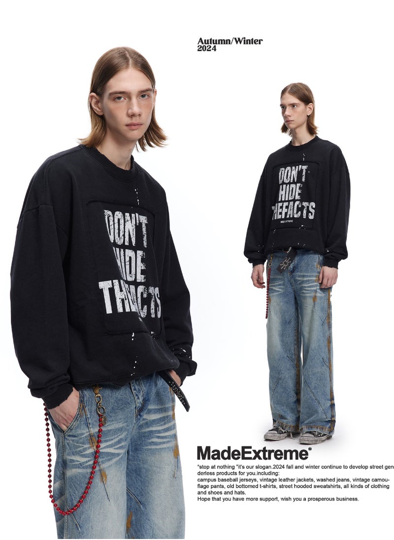 MADEEXTREME Retro Washed Vintage Round Neck Hoodie