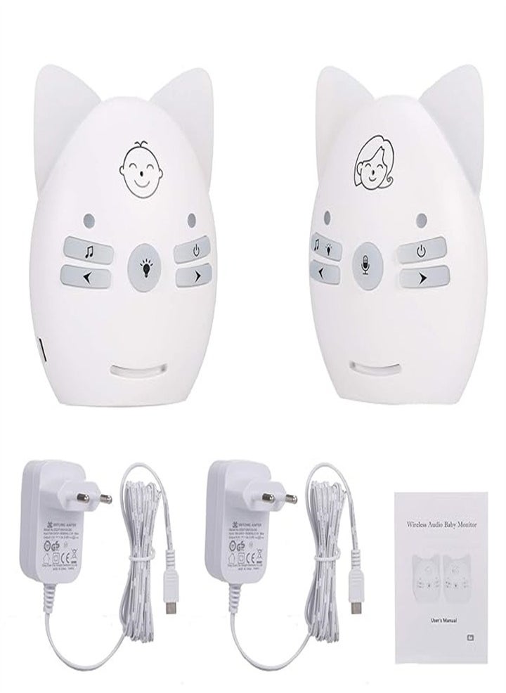 Upgraded version of smart wireless portable audio baby monitor, baby walkie talkie with two-way talk function, VOX mode, long distance up to 300 meters, clear sound, night light, music playback, plug and play