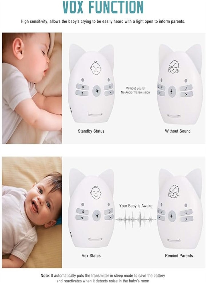 Upgraded version of smart wireless portable audio baby monitor, baby walkie talkie with two-way talk function, VOX mode, long distance up to 300 meters, clear sound, night light, music playback, plug and play
