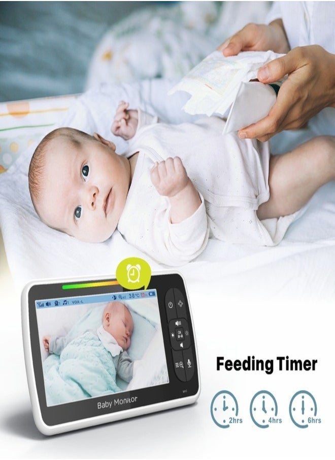 Video Baby Monitor 5 Inch Baby Monitor with with Camera and Audio Two-Way Audio Night Vision VOX Mode Temperature Monitoring Lullabies Playing and 960ft Range