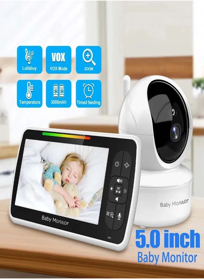 Video Baby Monitor 5 Inch Baby Monitor with with Camera and Audio Two-Way Audio Night Vision VOX Mode Temperature Monitoring Lullabies Playing and 960ft Range