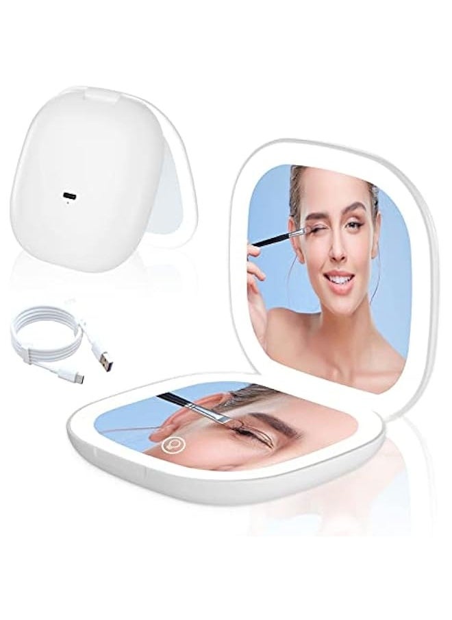 LED Compact Mirror with 1X/10X Magnification, Cosmetic Mirror, Magnifying Mirror with Light, Travel Mirror with Dimmable and 2-Sided LED Light, Hand Mirror, Foldable, Gifts for Girls