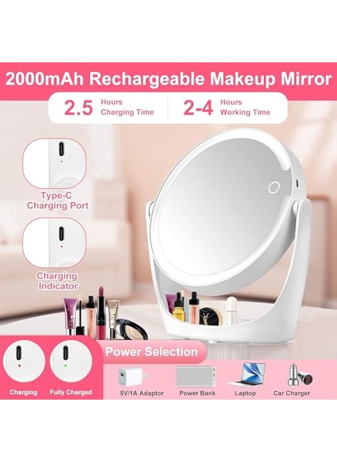 Makeup Mirror with Lights, 10X Magnifying Mirror with Light, Rechargeable Double Sided Vanity Mirror with Lights, 3 Color Adjustable Brightness 360° Rotation LED Tabletop Travel Makeup Mirror