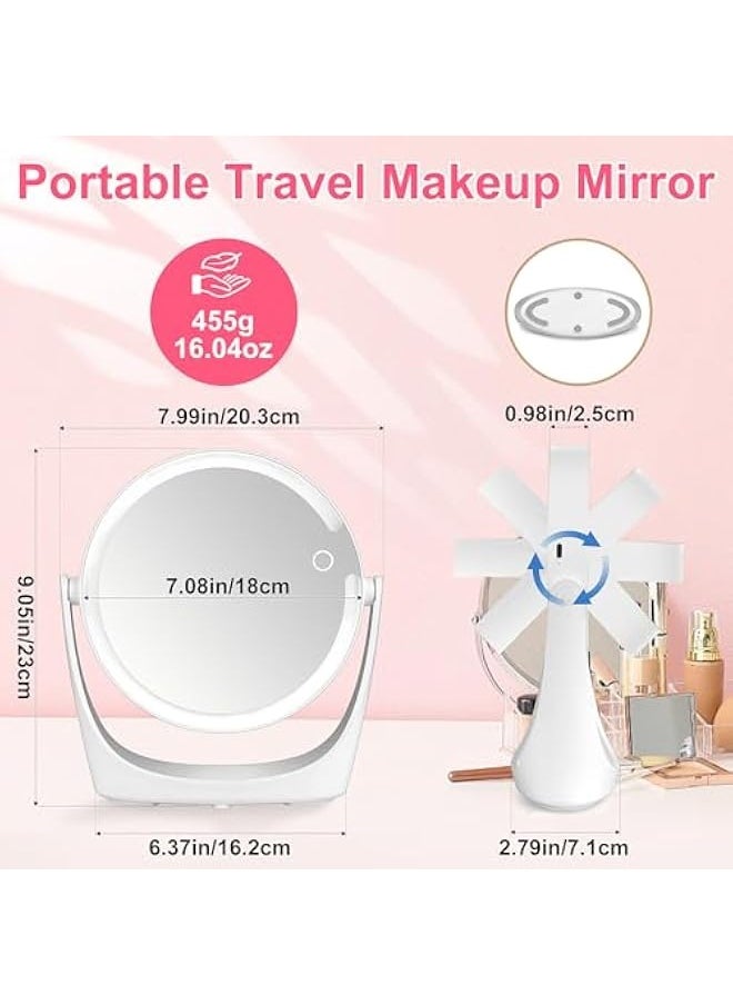 Makeup Mirror with Lights, 10X Magnifying Mirror with Light, Rechargeable Double Sided Vanity Mirror with Lights, 3 Color Adjustable Brightness 360° Rotation LED Tabletop Travel Makeup Mirror