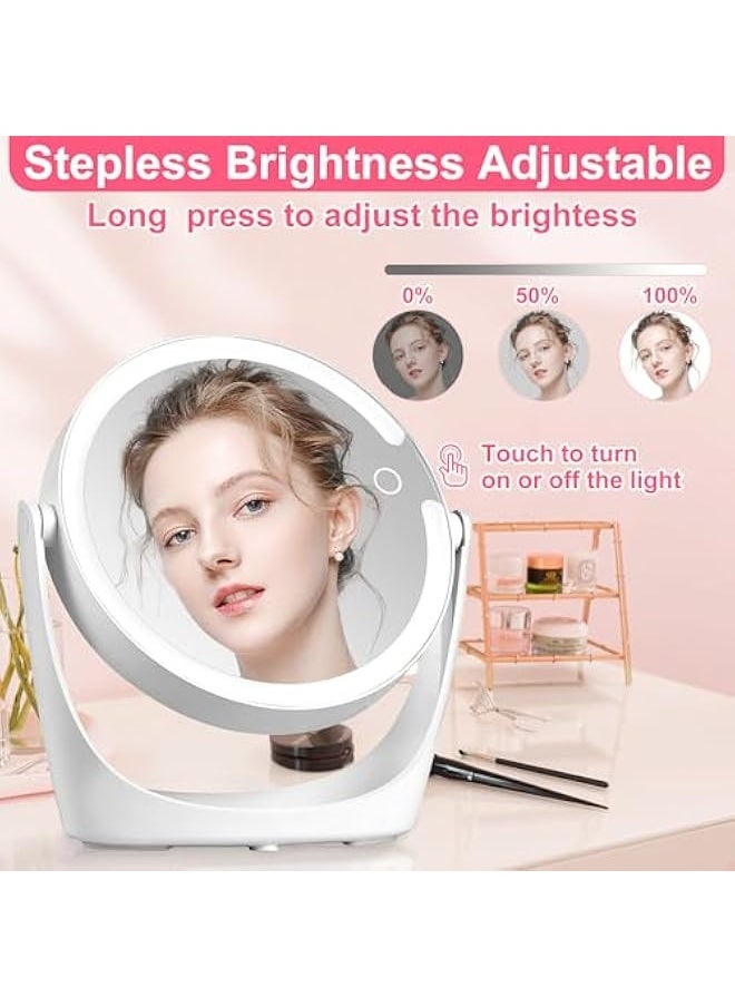 Makeup Mirror with Lights, 10X Magnifying Mirror with Light, Rechargeable Double Sided Vanity Mirror with Lights, 3 Color Adjustable Brightness 360° Rotation LED Tabletop Travel Makeup Mirror