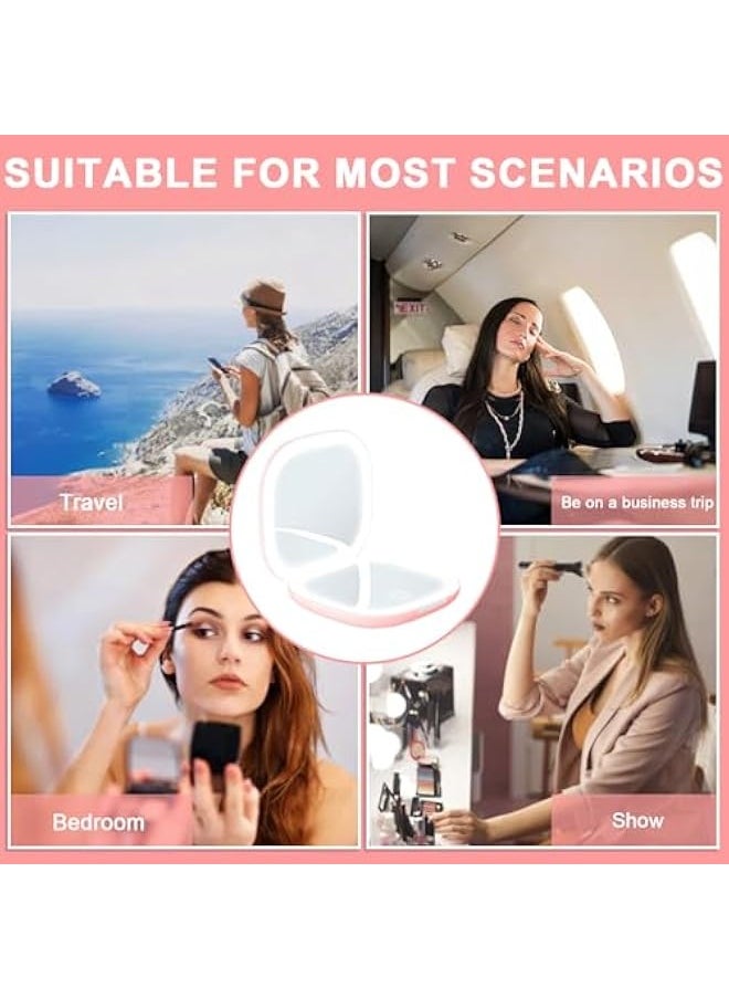 LED Compact Mirror with 1X/10X Magnification, Cosmetic Mirror, Magnifying Mirror with Light, Travel Mirror with Dimmable and 2-Sided LED Light, Hand Mirror, Foldable, Gifts for Girls, Pink