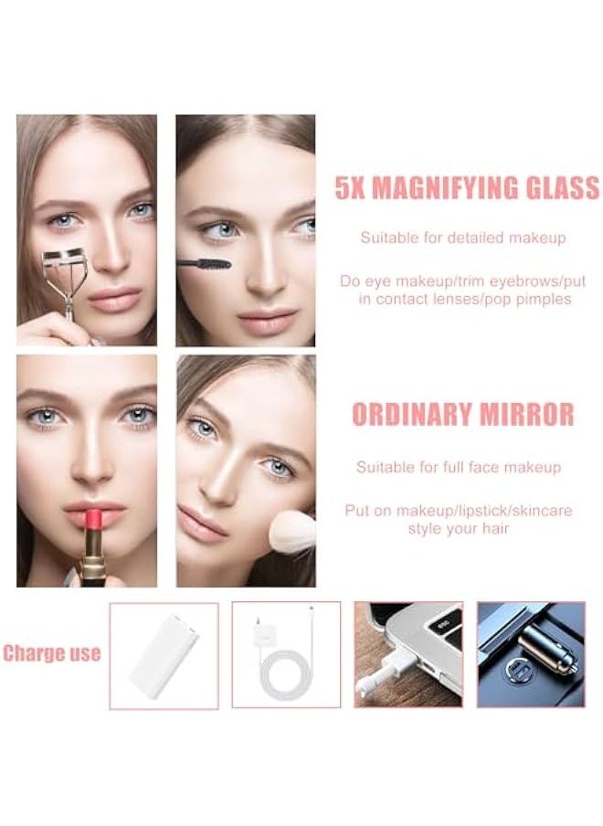 LED Compact Mirror with 1X/10X Magnification, Cosmetic Mirror, Magnifying Mirror with Light, Travel Mirror with Dimmable and 2-Sided LED Light, Hand Mirror, Foldable, Gifts for Girls, Pink