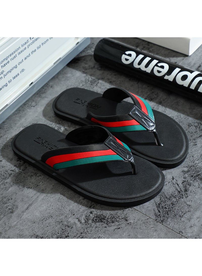 Flip-flops Mens Fashionable Summer Non-slip Mens Sandals and Slippers Korean Style Fashionable Distinctive Fashionable Slippers Outer Wear Flip-flops SandalsLight version [black red green]] Light version [black red green]]