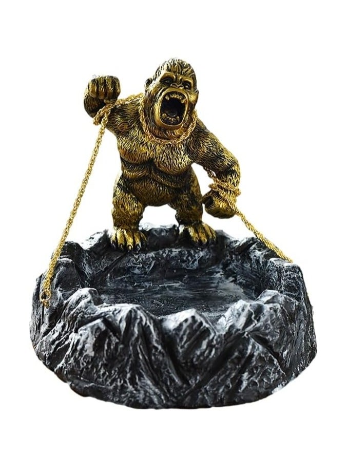 Gorilla Figurine Office Decoration, Cool Ashtry Sculpture And Candy Bowl, Quirky Gift For Coffee Table Decoration, Shelf Decoration, Living Room Decoration（Gold）