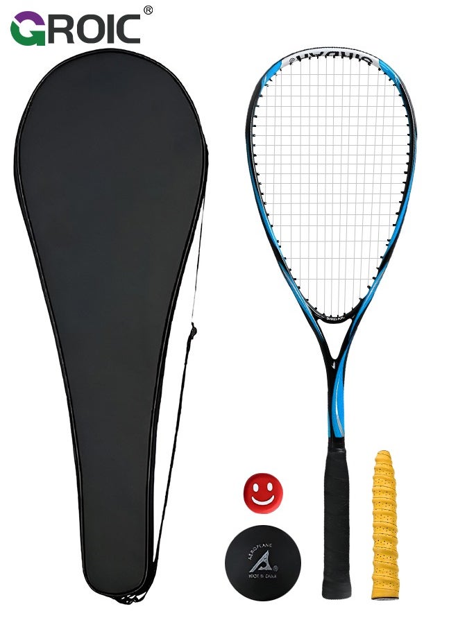 1 Pack Squash Racket Set for Adults, 27 Inch Squash Racket Tennis Racket for Beginner and Professional with 1 Squash Balls,  1 Vibration Damper, 1 Handles Grips, 1 Tennis Bag