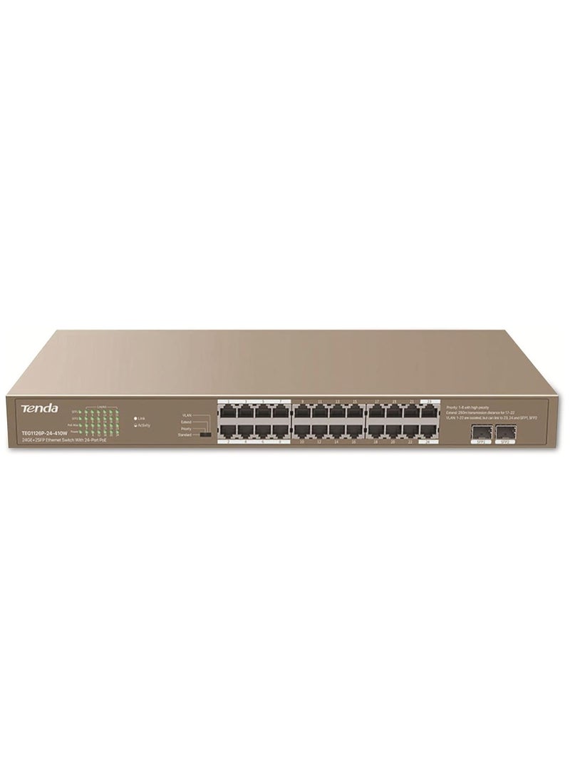 Tenda Switch 26 ports teg1126p - 24 - 410w 24 ports gigabit ethernet 2 ports sfp