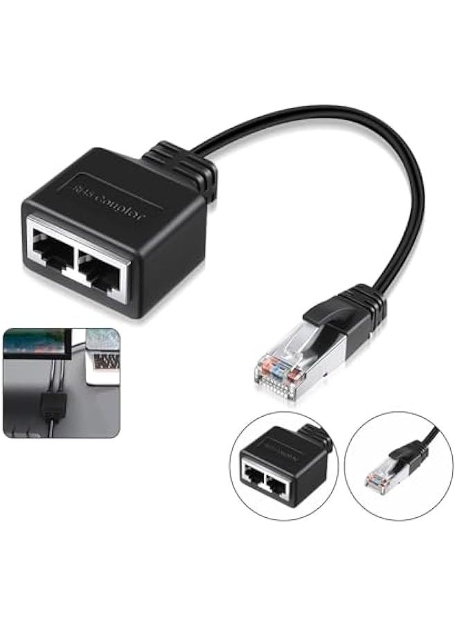 RJ45 Splitter Adapter, RJ45 Coupler, LAN RJ45 Ethernet Splitter 1 to 2 Cables Adapter, Network Cable Splitter Adapter for Ethernet Cat5, Cat5e, Cat6, Cat7