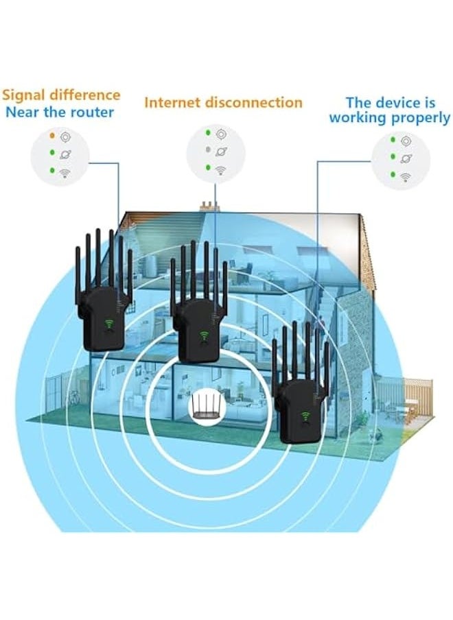 2024 WiFi Extender Signal Booster, Internet Wireless Repeater for Home Coverage up to (11800Sq.Ft), with Ethernet Port & Ap Mode,Easy Set Up WiFi Repeater. (Black)