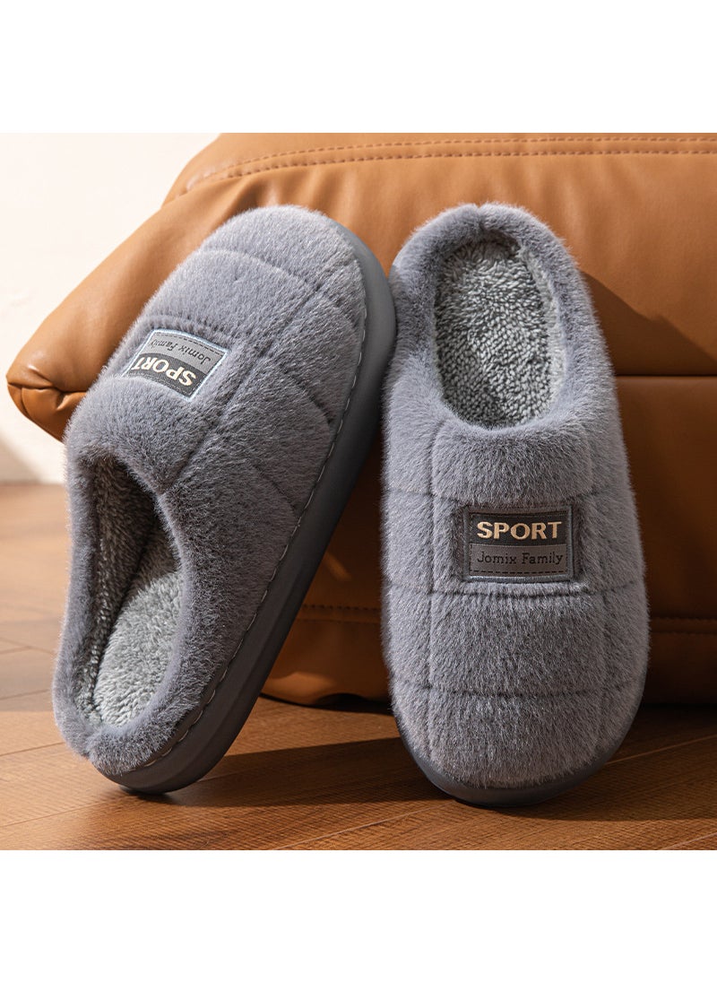 Mens Cotton Slippers Large Size Home Velvet Thick Warm WinterDark gray Dark gray