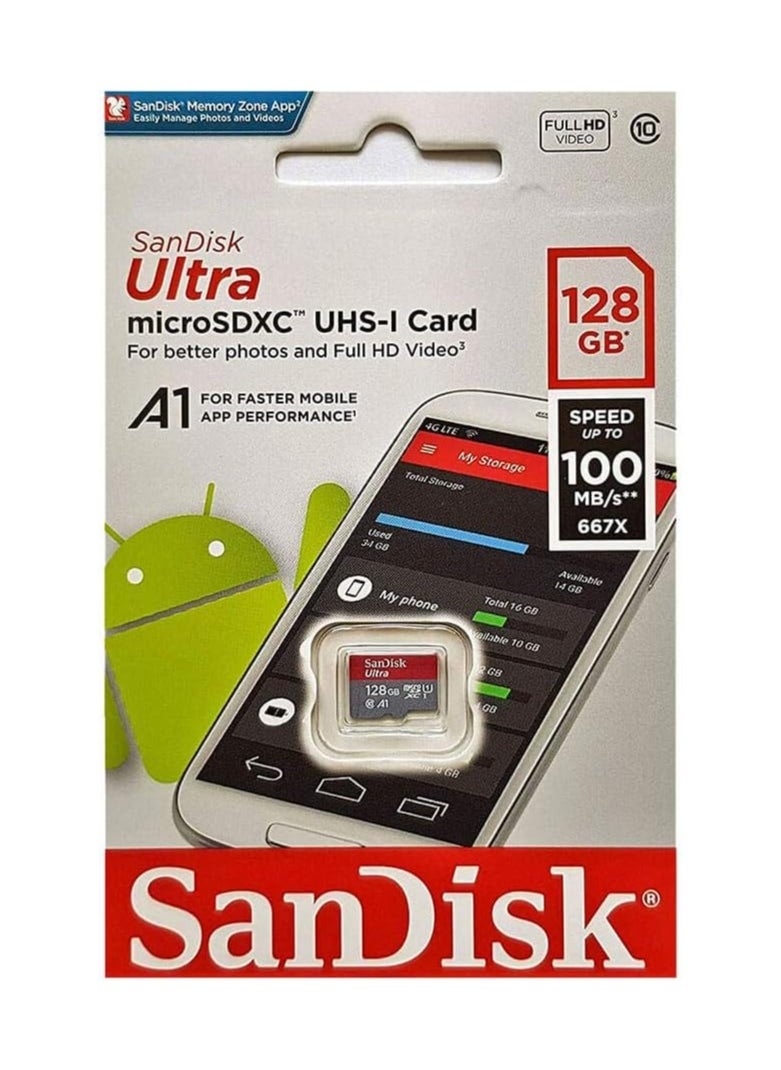 Ultra microSDXC U1, C10, A1, UHS-1, 100MB/s R, 4x6, 10Y - SDSQUAR-128G-GN6MN 128 GB