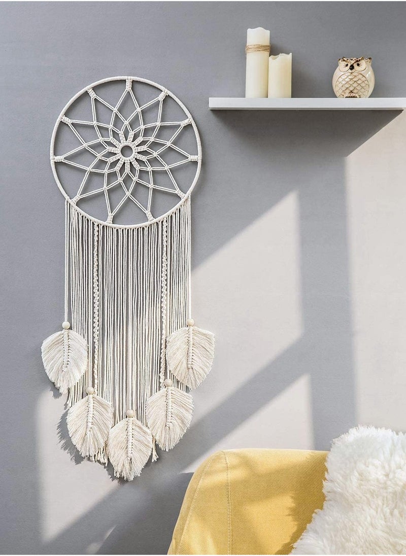 Macrame Dream Catcher Woven Feather Large Wall Hanging Handmade Dreamcatcher Boho Tassels Art Woven Decoration Home Decor Ornament Craft Gift Geometric Beautiful Wall Art for Apartment