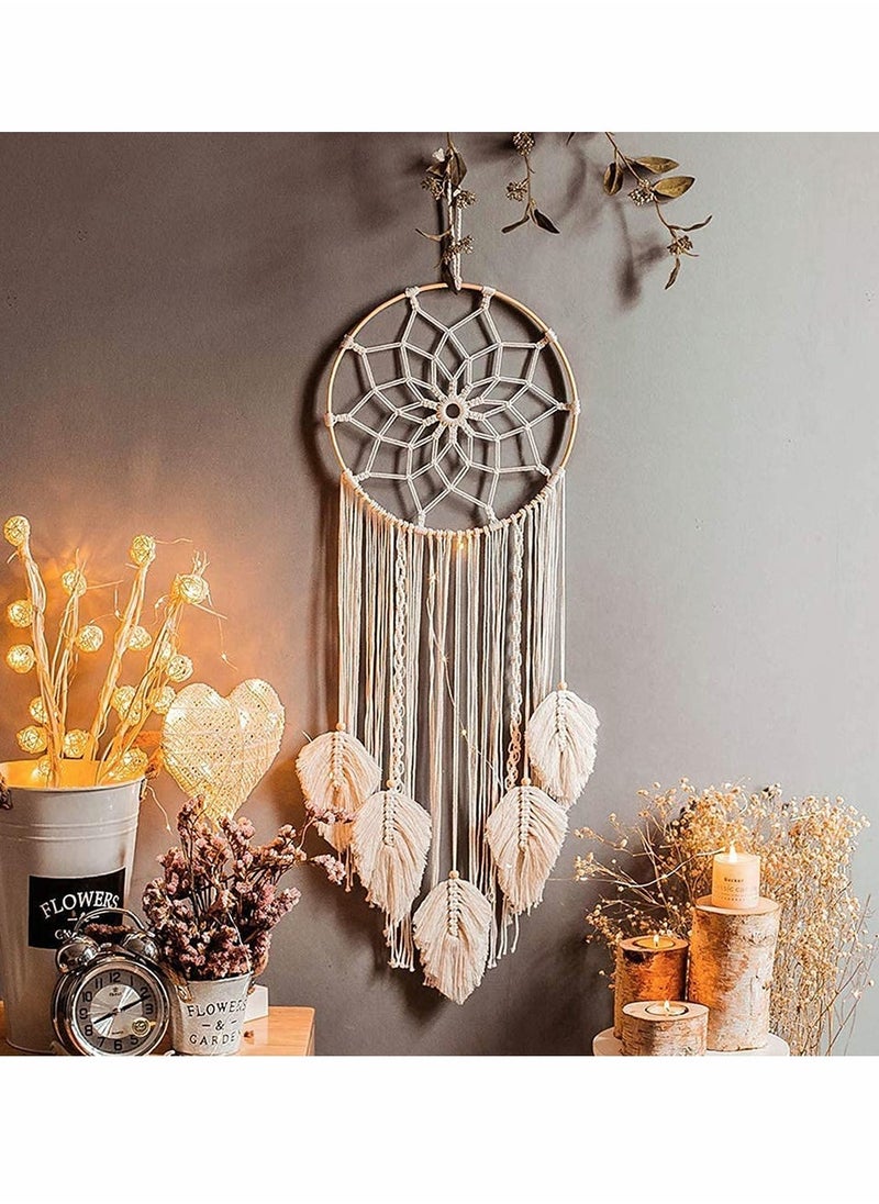 Macrame Dream Catcher Woven Feather Large Wall Hanging Handmade Dreamcatcher Boho Tassels Art Woven Decoration Home Decor Ornament Craft Gift Geometric Beautiful Wall Art for Apartment