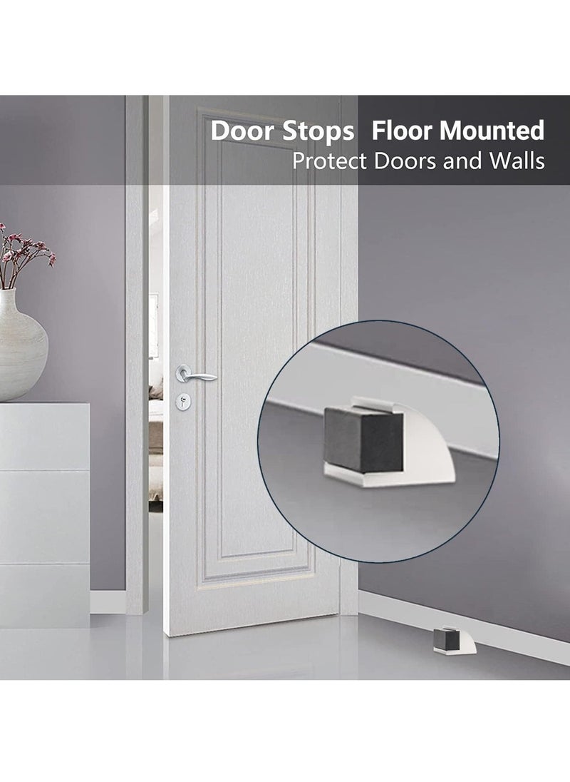 2 Packs Floor Mounted Door Stops Rubber Black Door Stop Modern Chrome Silver Door Stopper Solid Metal Doorstop Wall Protector with Bumper Buffer and Fixings