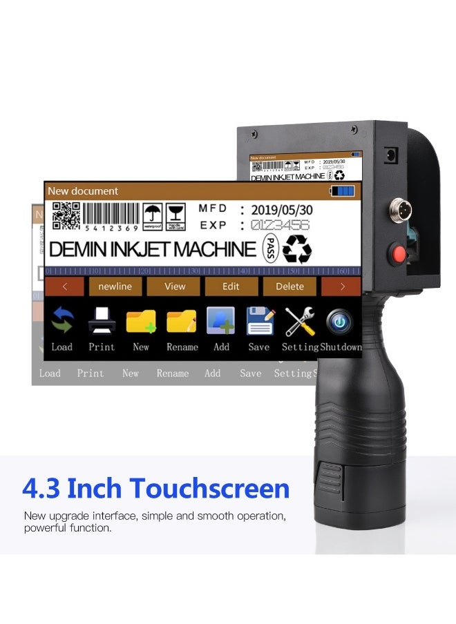 Handheld Printer Portable Inkjet Printer High Definition Inkjet Code Printer with 4.3 Inch LED Touchscreen Quick-Drying Ink Cartridge for Label/Production Date/Barcode/Trademark/Logo/Graphic etc.