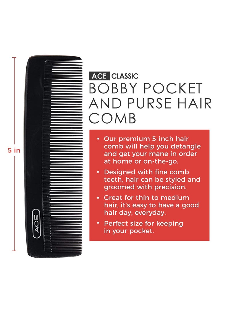 GOODY Ace Classic Bobby Pocket and Purse Hair Comb - 5 Inch, Black - Great for All Hair Types - Fine Comb Teeth for Thin to Medium Hair