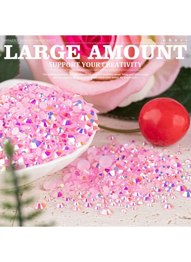 3500Pcs Resin Rhinestones Kits, 2/3/4/5/6Mm Flatback Jelly Rhinestones, 2 Box Light Pink Ab Non Hotfix Crystal Gems For Diy Crafts Mugs Bottles Tumblers Clothes Makeup Nail Manicure