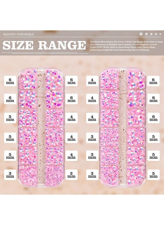 3500Pcs Resin Rhinestones Kits, 2/3/4/5/6Mm Flatback Jelly Rhinestones, 2 Box Light Pink Ab Non Hotfix Crystal Gems For Diy Crafts Mugs Bottles Tumblers Clothes Makeup Nail Manicure