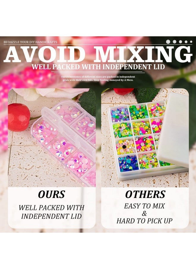 3500Pcs Resin Rhinestones Kits, 2/3/4/5/6Mm Flatback Jelly Rhinestones, 2 Box Light Pink Ab Non Hotfix Crystal Gems For Diy Crafts Mugs Bottles Tumblers Clothes Makeup Nail Manicure
