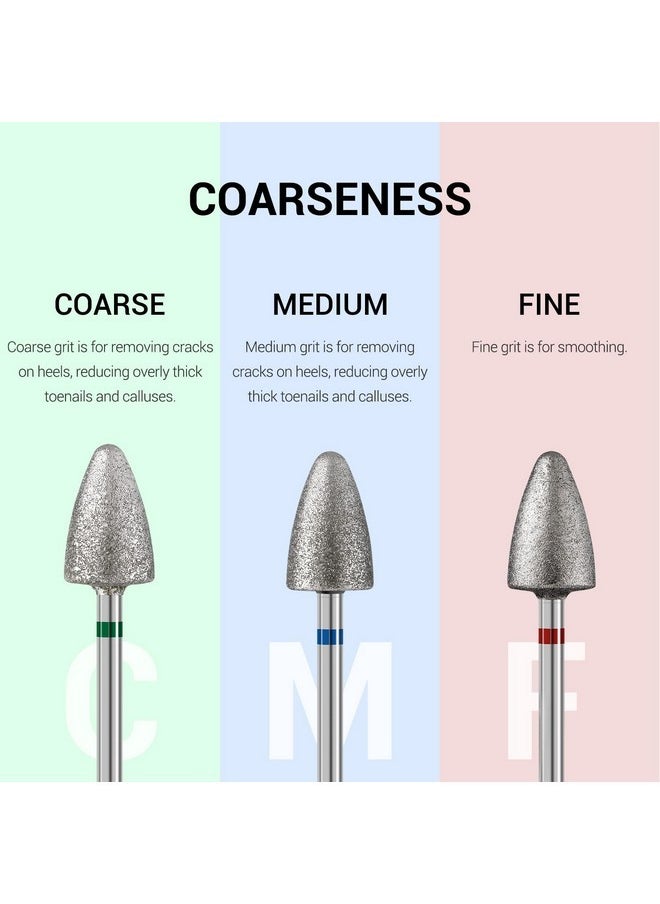 3Pcs 8Mm Diamond Pedicure Cone Drill Bits Set For Cracked Skin Corns Callus Removal, Feet Filing Nails For Manicure And Pedicure