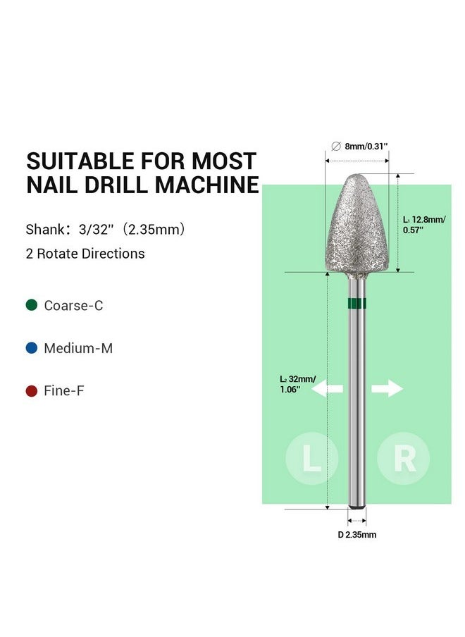 3Pcs 8Mm Diamond Pedicure Cone Drill Bits Set For Cracked Skin Corns Callus Removal, Feet Filing Nails For Manicure And Pedicure