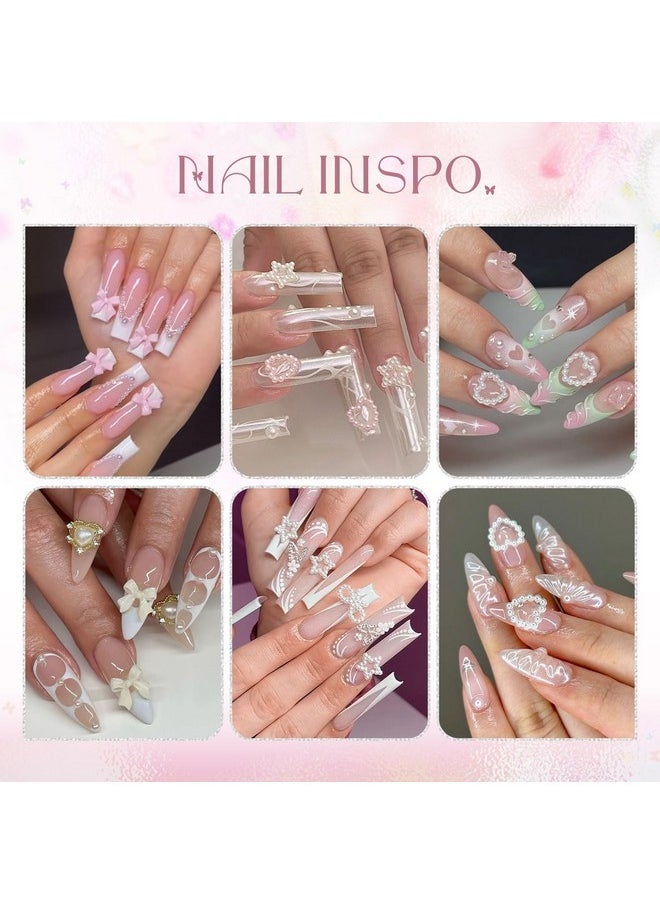3D Nail Charms And Gems Set 7, 20Pcs Chunky Butterfly Charms + 75Pcs Coquette Nail Bows And Hearts + 3D Flowers For Nails With Rhinestones, Pearls, Diamonds And Picker Tools For Y2K Nail Decor