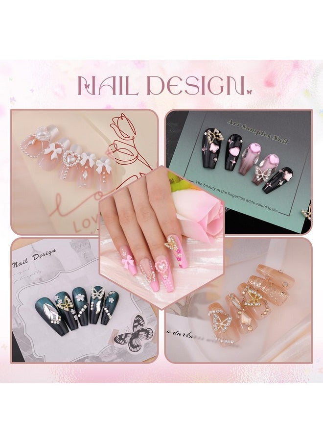3D Nail Charms And Gems Set 7, 20Pcs Chunky Butterfly Charms + 75Pcs Coquette Nail Bows And Hearts + 3D Flowers For Nails With Rhinestones, Pearls, Diamonds And Picker Tools For Y2K Nail Decor