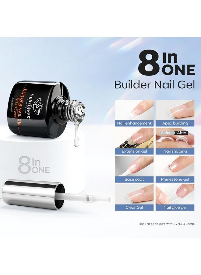 Builder Nail Gel With Nail Dehydrator And Primer, 3Pcs Clear Gel Builder Acid Free Nail Prep Dehydrate & Bond Primer For Nail Thickening Apex Building Nail Extension, Led Nail Lamp Cured