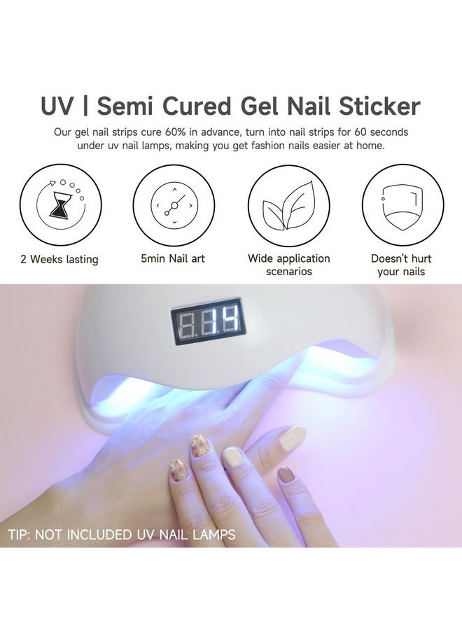 28Pcs Semi Cured Gel Nail Strips, Gel Nail Stickers Kit Work With Any Uv Nail Lamps, Long Lasting Gel Nail Wraps For Girl Women, Includes Prep Pads, Nail File & Wood Stick(Purple Flower)