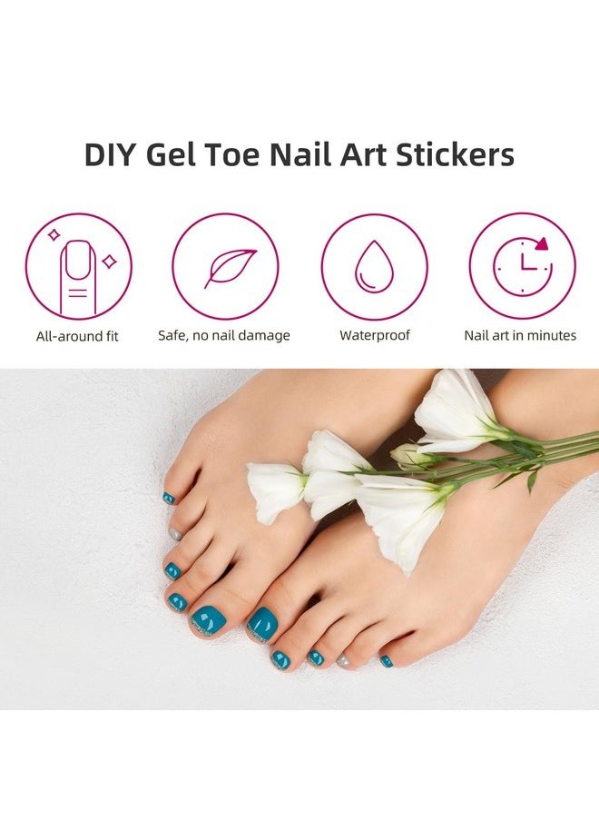 Semi Cured Toenail Gel Strips, 26 Pcs Gel Toenail Stickers For Any Uv Lamps(Not Included), Gel Pedicure Strips For Women, Long Lasting Gel Nail Wraps(Ocean Green French)