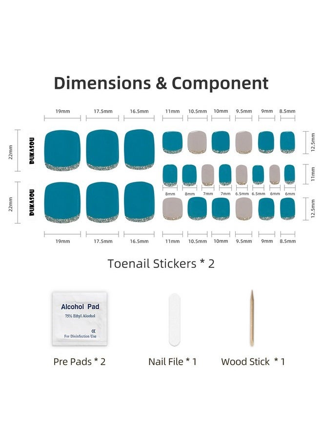 Semi Cured Toenail Gel Strips, 26 Pcs Gel Toenail Stickers For Any Uv Lamps(Not Included), Gel Pedicure Strips For Women, Long Lasting Gel Nail Wraps(Ocean Green French)