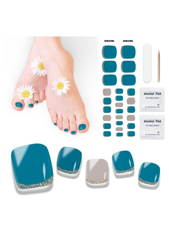 Semi Cured Toenail Gel Strips, 26 Pcs Gel Toenail Stickers For Any Uv Lamps(Not Included), Gel Pedicure Strips For Women, Long Lasting Gel Nail Wraps(Ocean Green French)