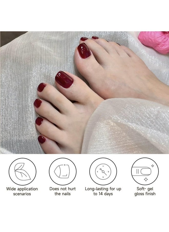 Semi Cured Gel Pedicure Strips, 32 Solid Color Gel Toenail Stickers Full Nail Wraps For Women Girls Kids, Includes Prep Pads, Nail File & Wood Stick (Red Wine)