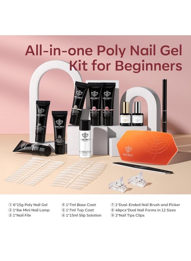 Poly Gel Nail Kit 6 Colors With 8 W Nail Lamp Nail Extension Gel Kit Nude Clear Pink Black Glitter Complete Starter Kit For Beginner Nail Thickening Solutions Diy At Home For Women