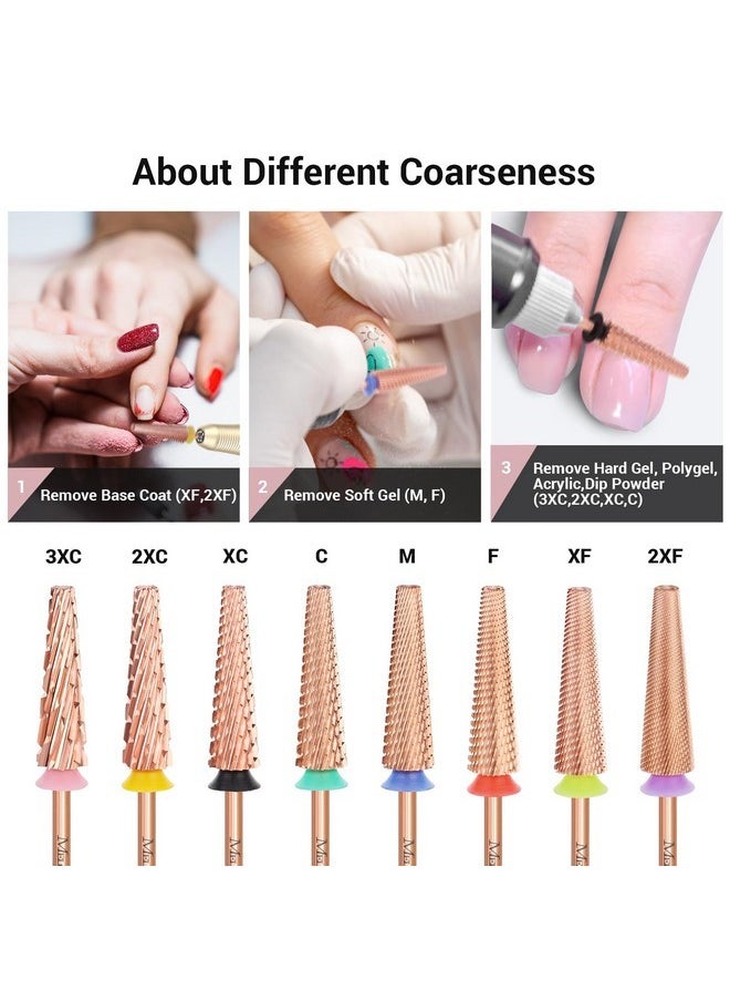 Super Long 5 In 1 Nail Drill Bits, 3/32'' Carbide Tungsten Bits, Suitable For Manicure Pedicure Cuticle Gel Polishing, Professional Advanced Bits, Rose Gold, Series Bit-X, Medium