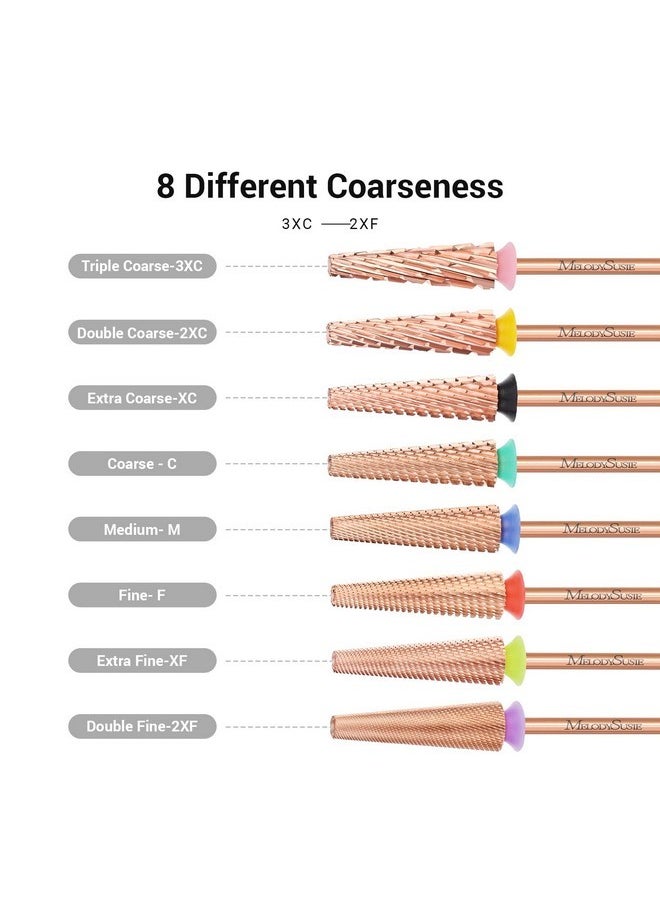 Super Long 5 In 1 Nail Drill Bits, 3/32'' Carbide Tungsten Bits, Suitable For Manicure Pedicure Cuticle Gel Polishing, Professional Advanced Bits, Rose Gold, Series Bit-X, Medium