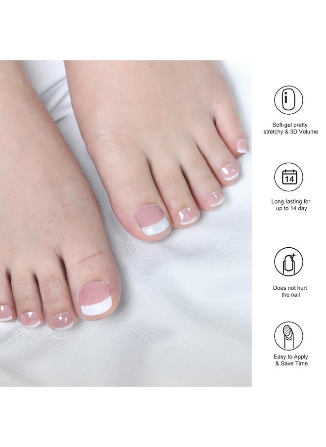 Semi Cured Gel Toenail Strips Glossy French Gel Pedicure Stickers Long Lasting Gel Nail Pedi Strips Salon Quality Nail Wraps Semi-Cured Toe Nail Stickers (Classic French Z094)