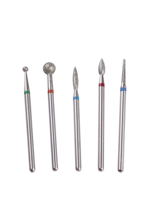 Diamond Cuticle Nail Drill Bits,5Pcs Russian Manicure Drill Bits(Ball/Flame/Needle),3/32 Shank Cuticle Remover Bit Kit
