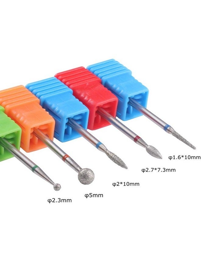 Diamond Cuticle Nail Drill Bits,5Pcs Russian Manicure Drill Bits(Ball/Flame/Needle),3/32 Shank Cuticle Remover Bit Kit